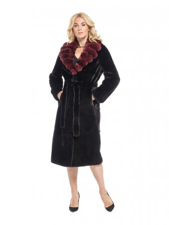 Женское пальто из меха норки с воротником, отделка из меха шиншиллы